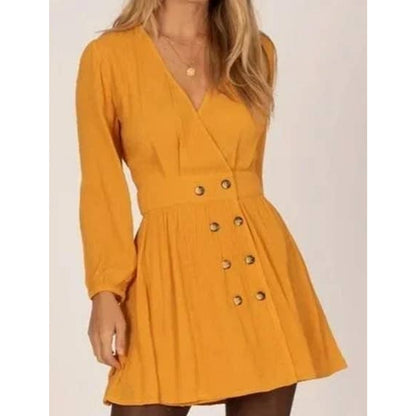 Amuse Society Georgie Long Sleeve Woven Mini Dress Sz Small Gold NWT