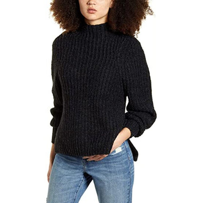 Leith Long Sleeve Black  Sweater Large Standing collar split sides cable knit XL
