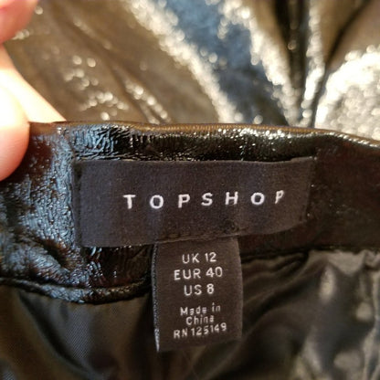 TopShop Black Idol Mini Flippy Skirt Faux Leather 8 PUNK Goth Circle Short