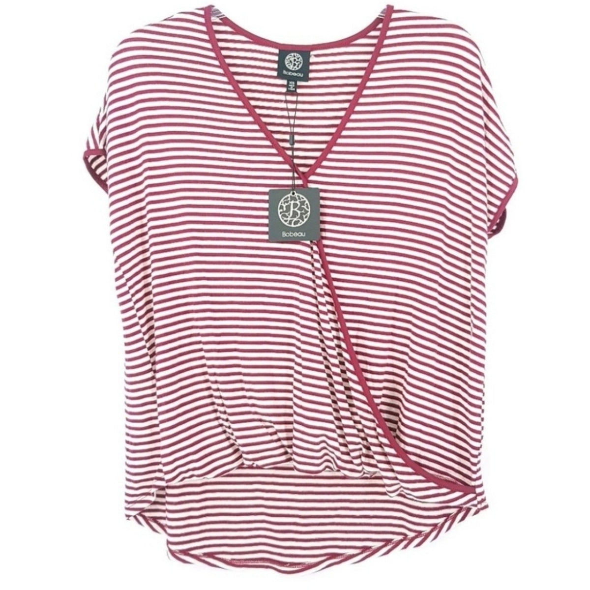Bobeau NEW Red and White Striped Wrap Top XLarge Oversized XL Blouse Faux Wrap