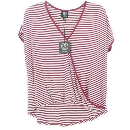 Bobeau NEW Red and White Striped Wrap Top XLarge Oversized XL Blouse Faux Wrap