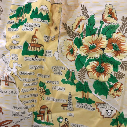 P. Shuman Co. Japan Rayon VINTAGE yellow California Map Sheer Apron 1950s