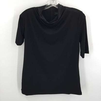 Premise Career Cowl Neck Blouse Top Short Sleeve Black Solid Size Small NWT