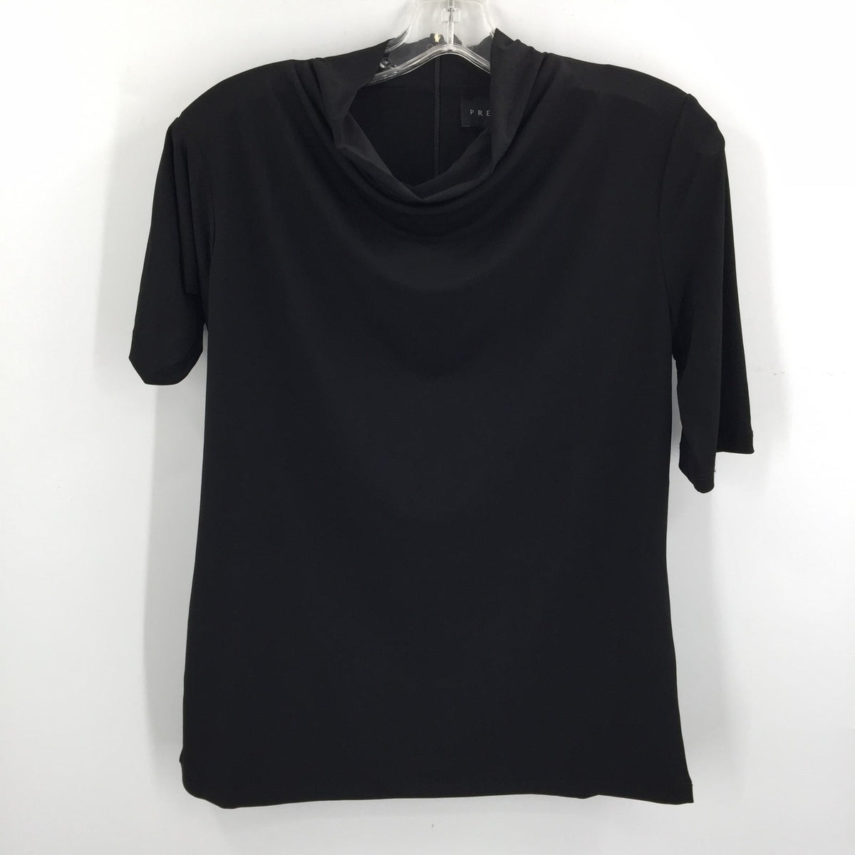 Premise Career Cowl Neck Blouse Top Short Sleeve Black Solid Size Small NWT