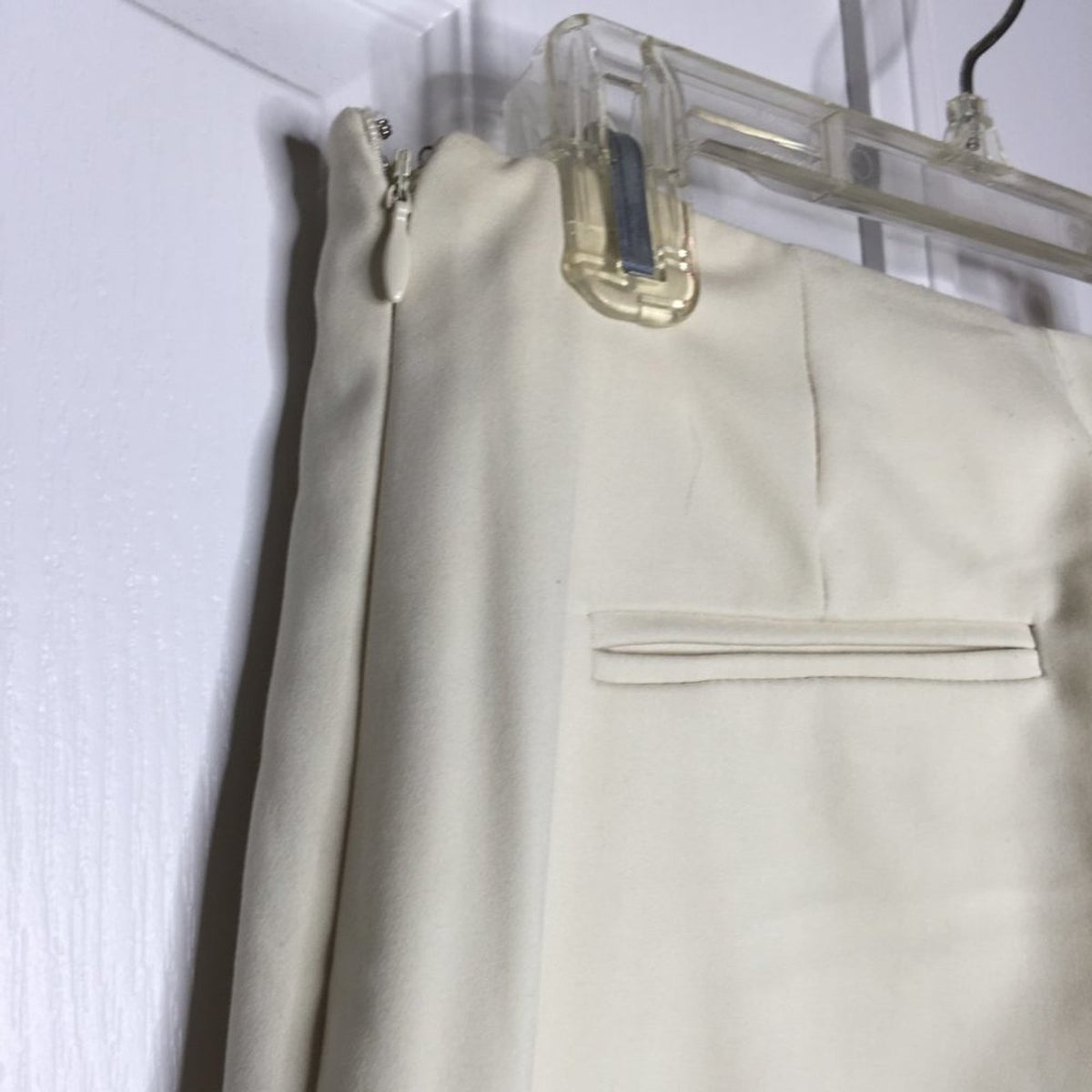 Randy Kemper Flared Leg Dress Pants Side Zip Mid Rise Ivory Size 4 Waist 28