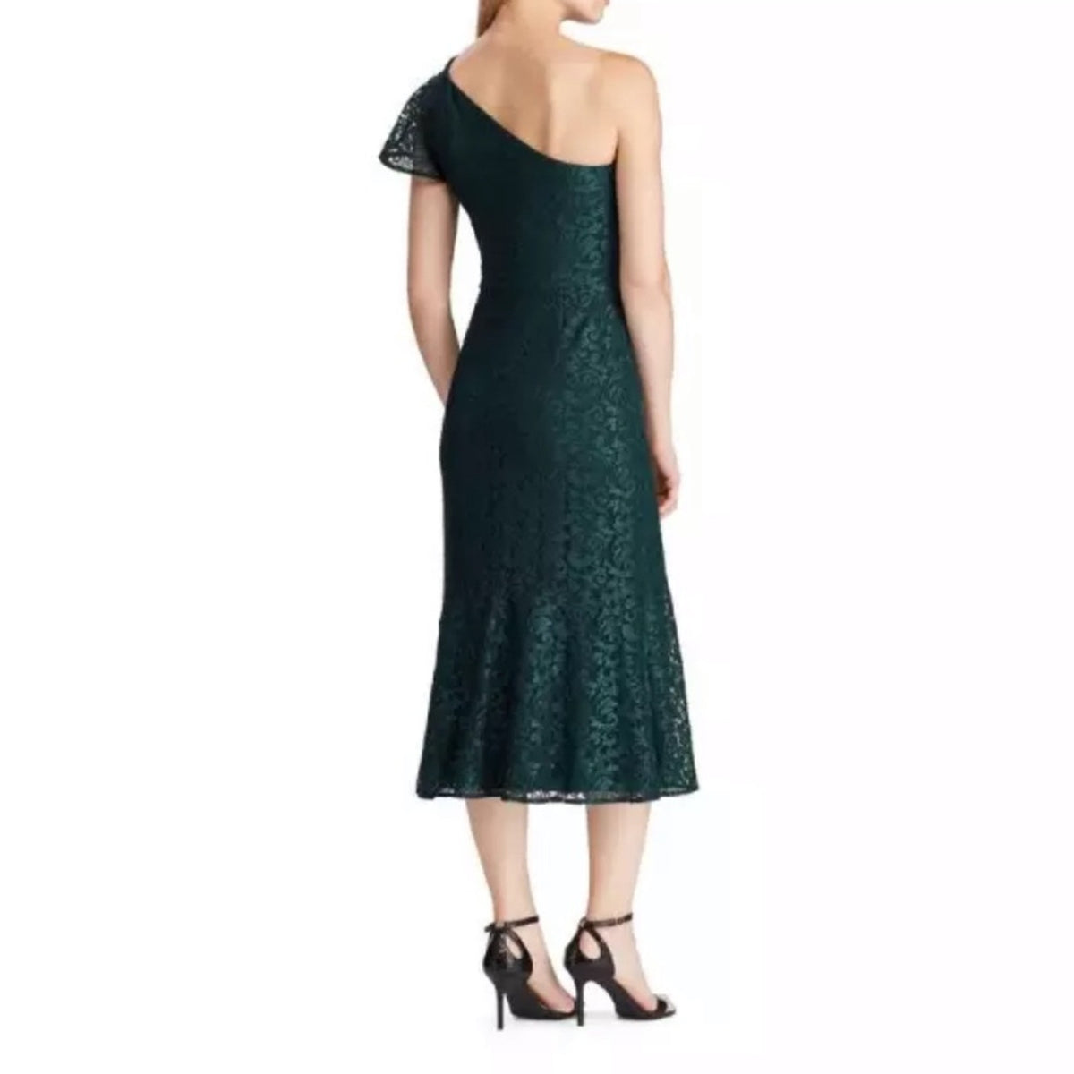 Ralph Lauren Asymmetrical Midi Deep Fern Dress 14 Green NEW