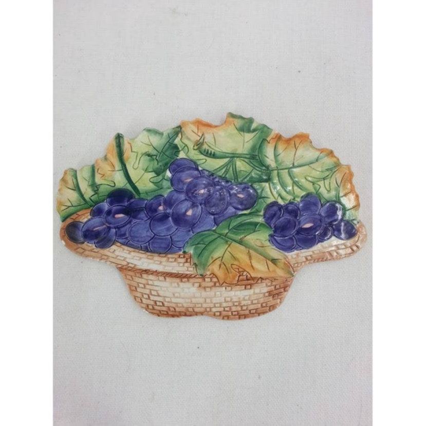 Vintage Trivet made in Italy Grapes in Basket Porcelain 11x6