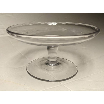 Individual Cupcake Stand Mini Cake Stand 5"dia Molded Clear Glass Etched Leaves