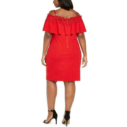 Bcx Stretch Party Cocktail Bodycon Dress Off-Shoulder Back Zipper Red Size 2X