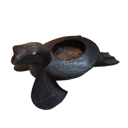 Hand carved wood sea turtle  candle holder votive