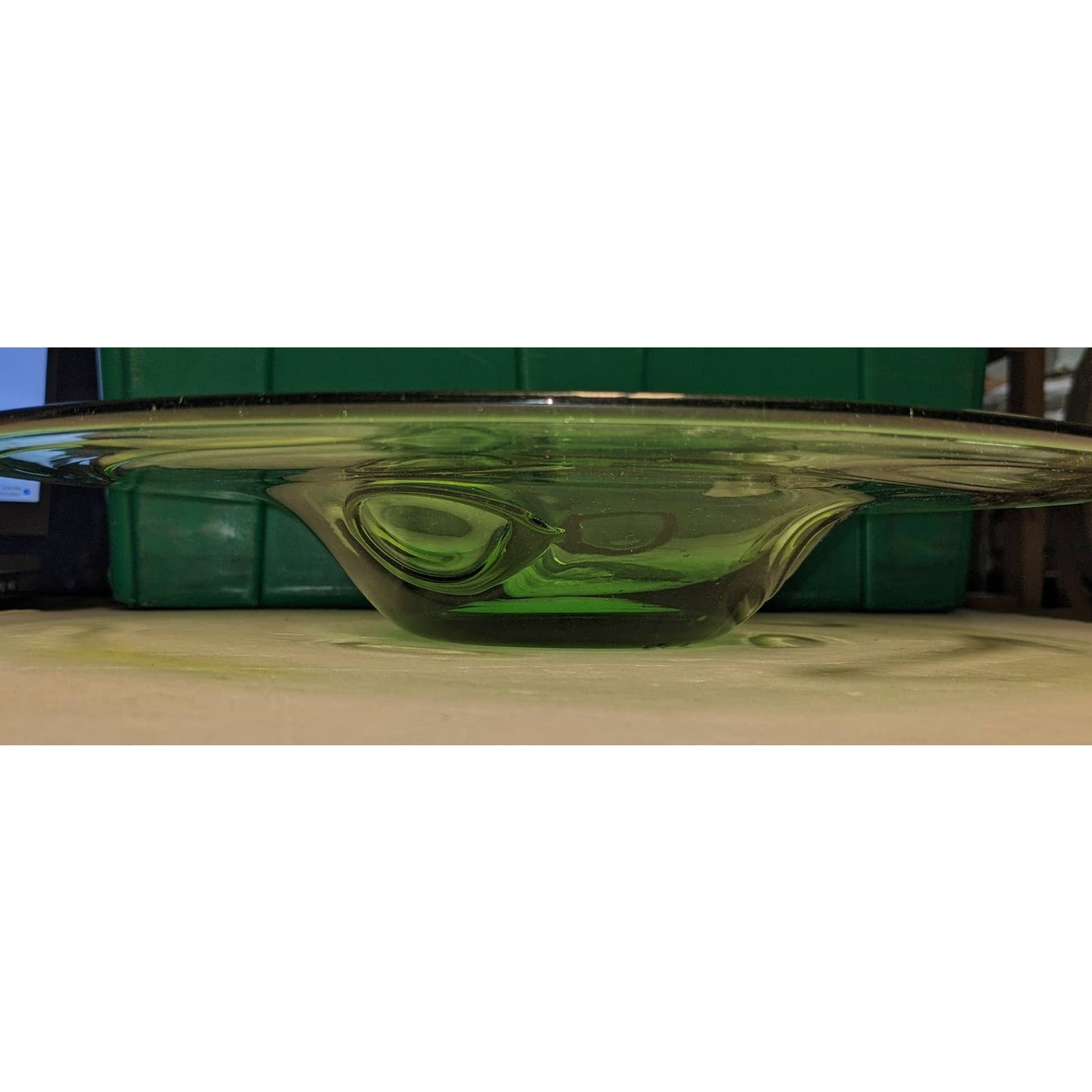 Vintage Murano Latticino Gold Aventurine Art Glass Conch Swirl Bowl 15" Green