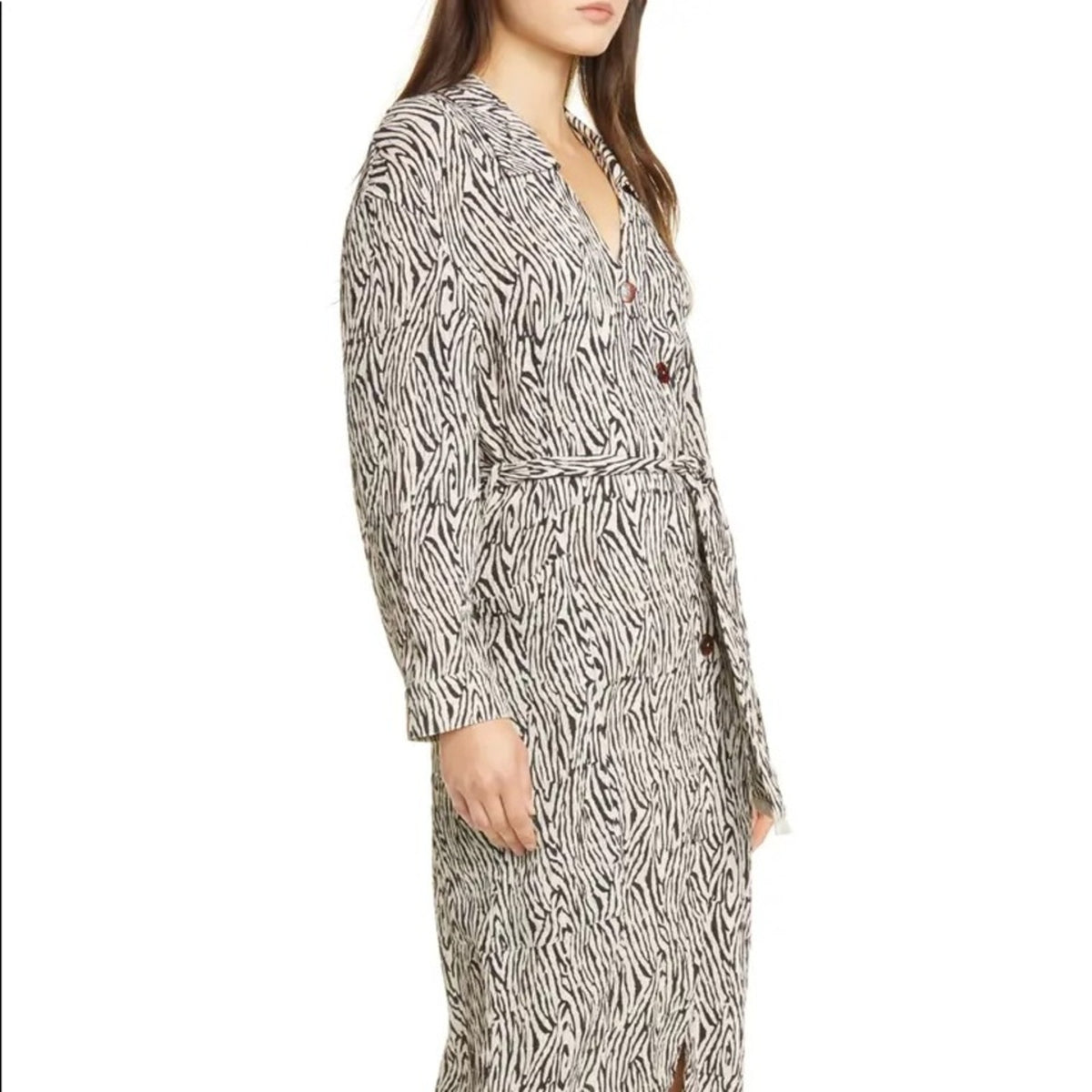 Nanushka Zebra Print Long Sleeve Shirtdress Size Small New midi buttons NO BELT