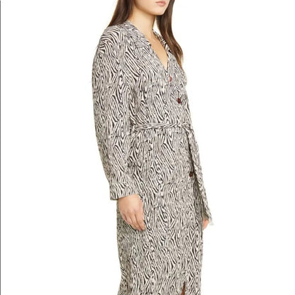 Nanushka Zebra Print Long Sleeve Shirtdress Size Small New midi buttons NO BELT