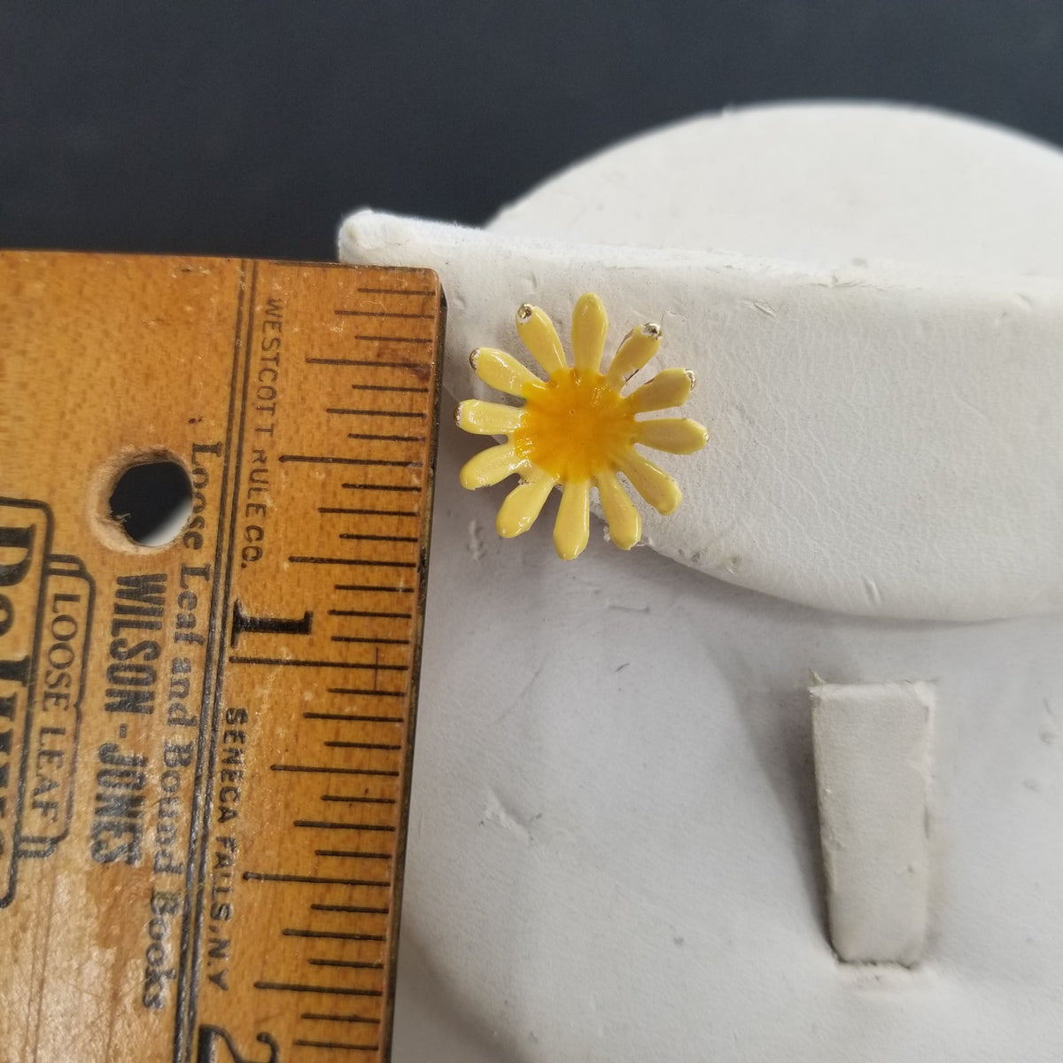 Vintage Yellow Golden Flower Metal Post Earrings Costume Jewelry