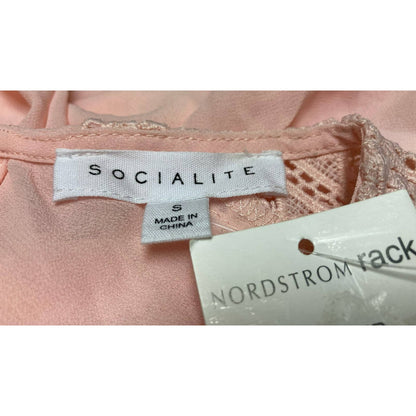 Socialite Blush Pink Small NEW Crochet Trim Smocked Waist Sleeve Blouse Long