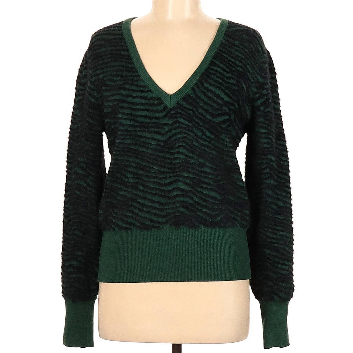ASTR The Label Tiger Stripe V-Neck Sweater Long Sleeve Hunter Green SMALL NEW