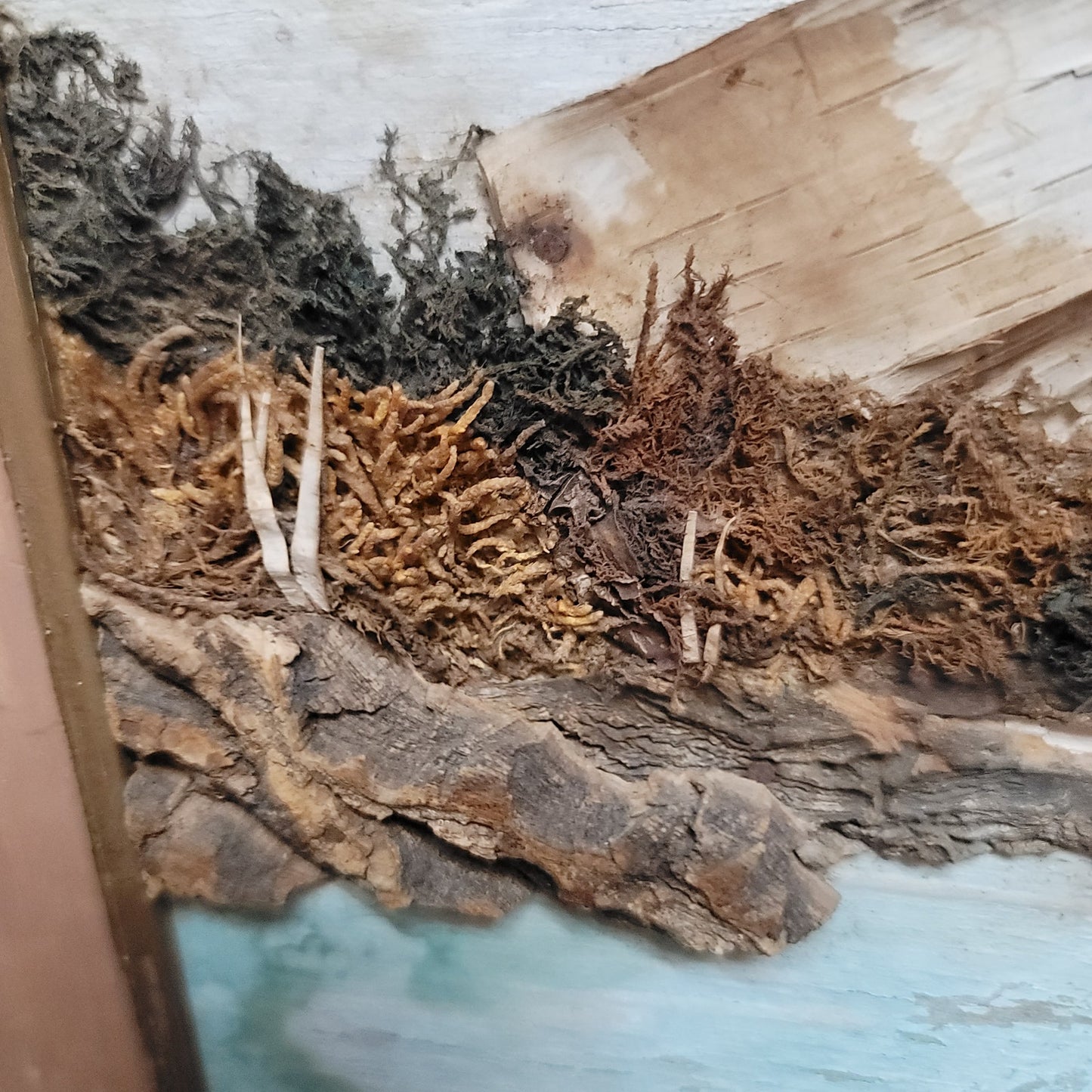 Japanese wood Cork moss landscape MCM art Framed Handcrafted