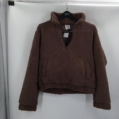 SAGE Collective Jetsetter Half Zip Faux Shearling Cropped Jacket Brown Large