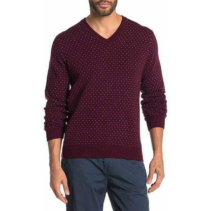 Brooks Brothers V-Neck Pullover Sweater Long Sleeve Birdseye Micro Dot Maroon XL