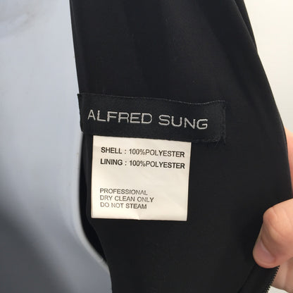 Alfred Sung Fit & Flare Maxi Dress Sleeveless Crew Neck Zip Back Black SZ 4 NWT