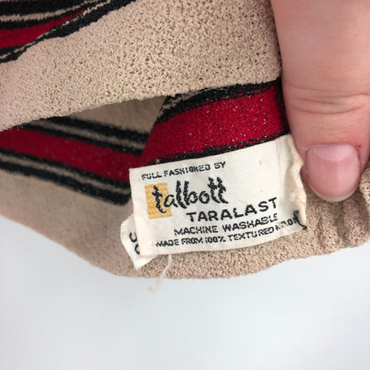 Vintage Talbott Tarafast 2 Pc Cardigan set Knit Sweater 3/4 Sleeves Red Tan 38