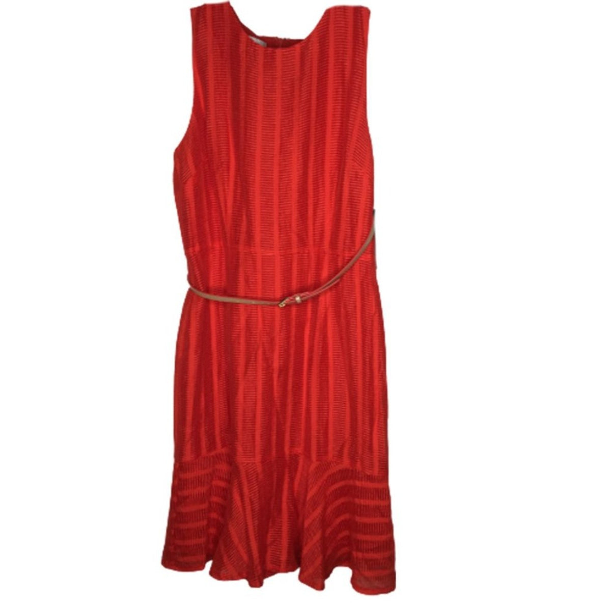 Donna Morgan Jacquard Dress Crew Neck Sleeveless Zipper Back Belted Red Size 6