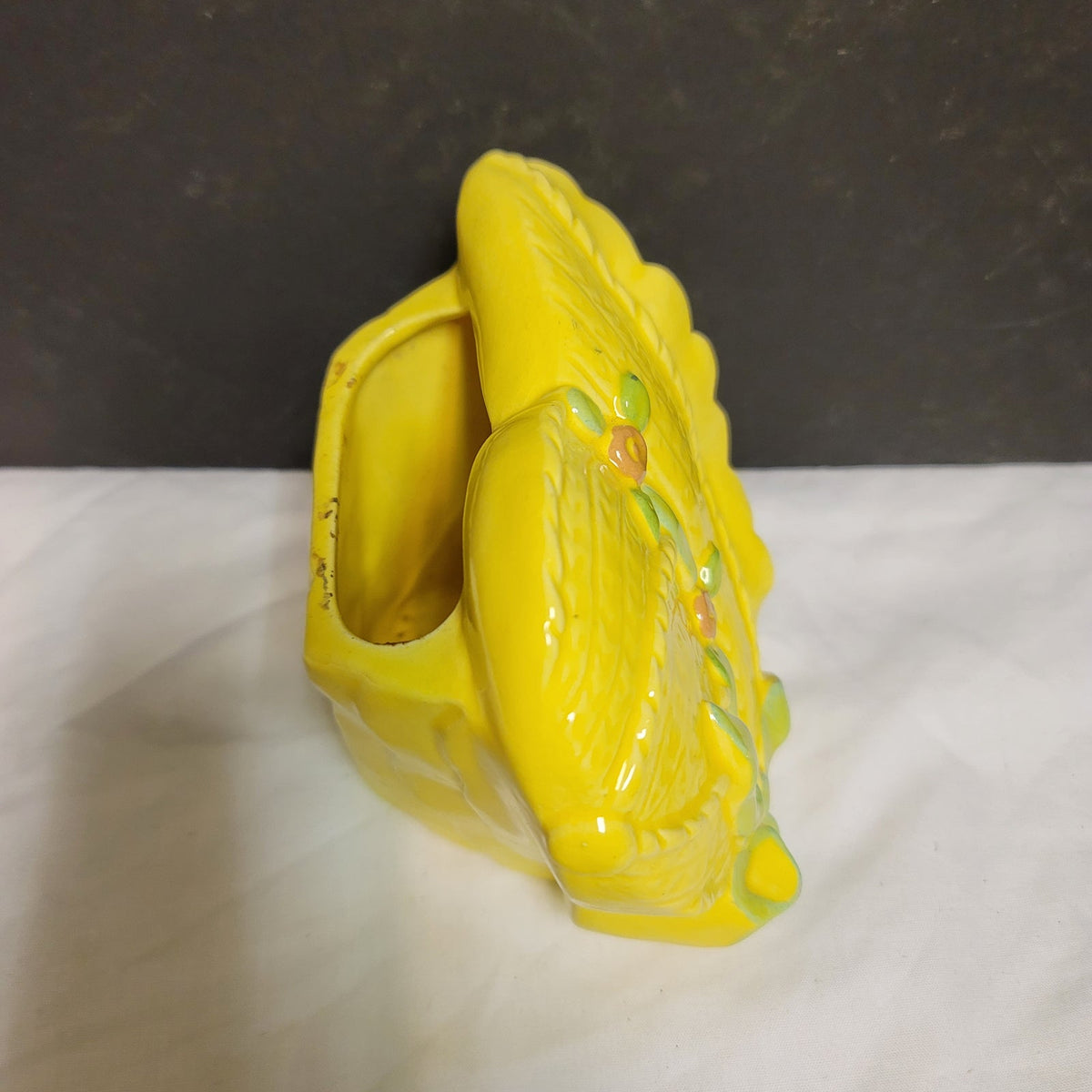 Vintage bonnet planter vase ceramic Hat Yellow green flowers Kitschy Collectible