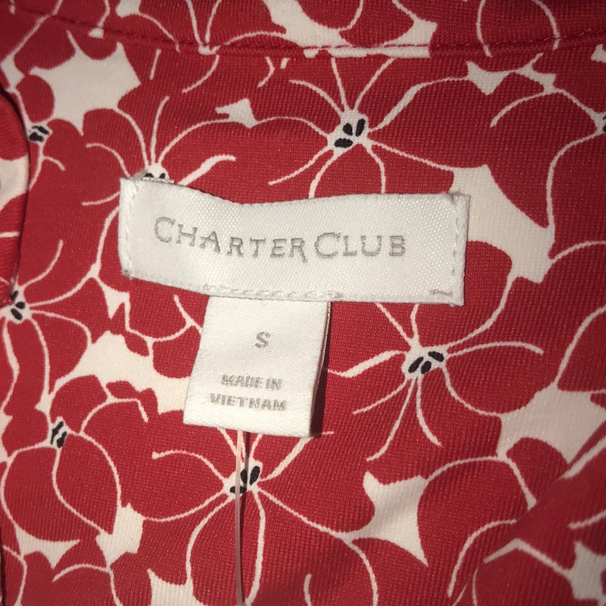 Charter Club Floral Print Split Neck Tunic Small  Red Long Sleeve Casual Spring