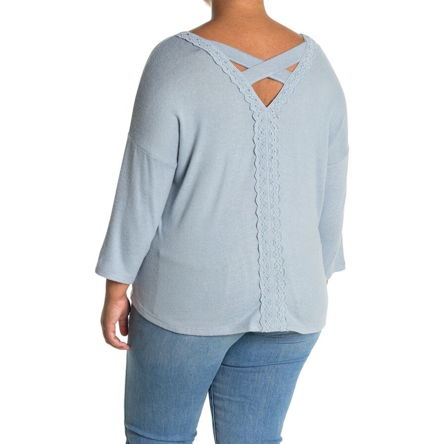 Bobeau Quarter Sleeve Crisscross Back Top Boat Neck Dusty Blue Size 1X