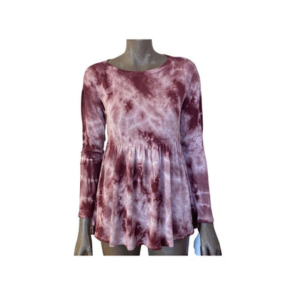 Baea Tie Dye Coco/Burgundy Medium NEW Peplum Babydoll Flowy Soft Stretchy Top