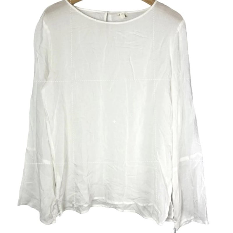 Treasure & Bond Soft Voile Round Neck Curve Hem Blouse Top Sz Small in Ivory NWT