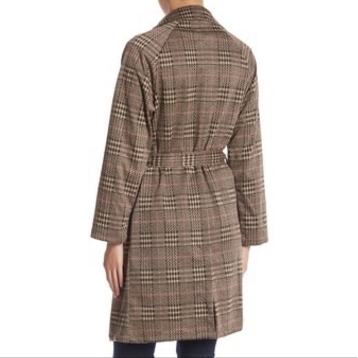 Love Tree Lightweight Papillon Brown Plaid Wrap Trench Coat Size Medium Jacket