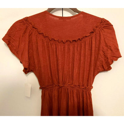 Velvet Torch V-Neck Pullover Short Sleeve Mini Dress XS/Extra Small Rust NWT USA