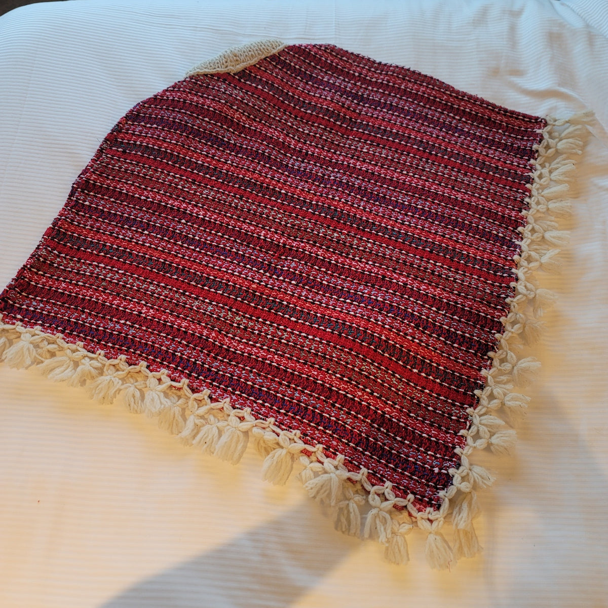 Handmade heavy poncho fringe wood button Winter One Size Multicolor Wool Cotton