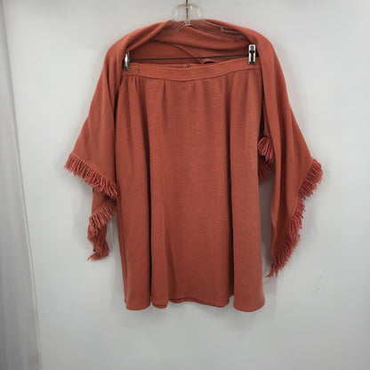 Vintage 2 Piece Skirt Matching Shawl Scarf Top Rose Brown Fringe Medium