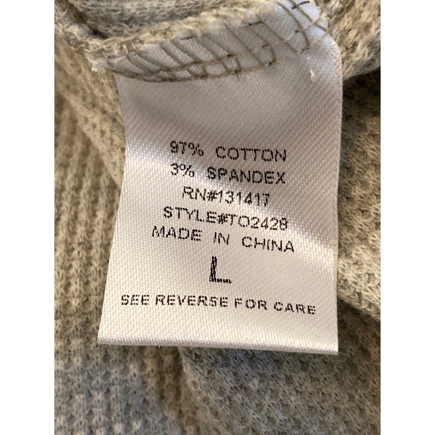 Emelia Waffle Knit Thermal Raglan Bishop Sleeve Top Sz Large in Heather Gray NWT