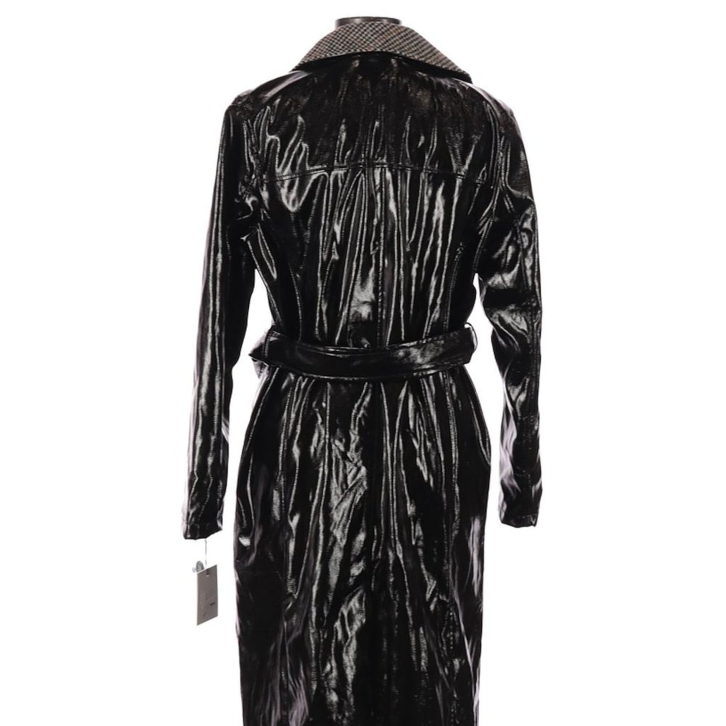 Something Navy Gloss Trench Coat Belted Black Size Medium goth matrix Jacket NEW