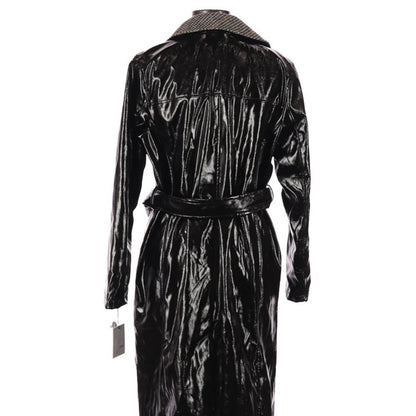 Something Navy Gloss Trench Coat Belted Black Size Medium goth matrix Jacket NEW