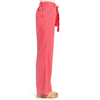 Caslon Linen Pull On Tie Belt Flare Leg Pants Sz Extra Small/XS Red Chateau NWT