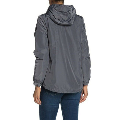 Michael Kors Missy Faux Shearling Gray Jacket Hood Elasticized Cuffs Large