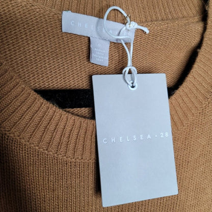 Chelsea 28 High/Low Crew Neck Sweater Long Sleeve Medium Brown Cozy Winter