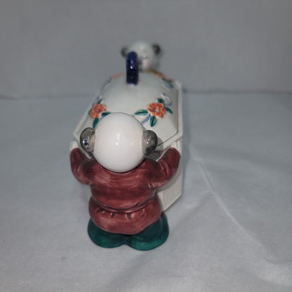 Takahashi San Francisco Japanese Figures Holding Signed Porcelain Box Incense