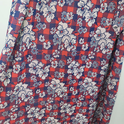 Vintage Polyester Blue Red White Maxi Floral Sleeveless Belted Dress Cocktail 70