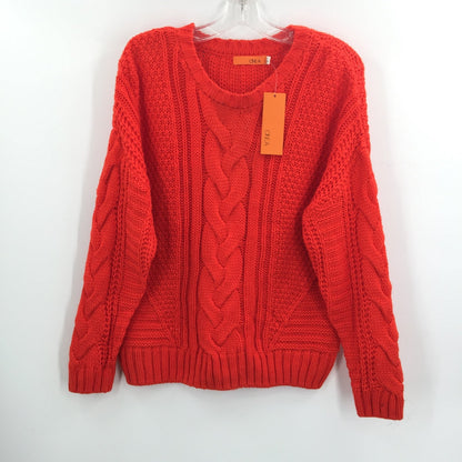 One A Pullover Sweater Long Sleeve Crew Neck Cable Knit Solid Red Size Small