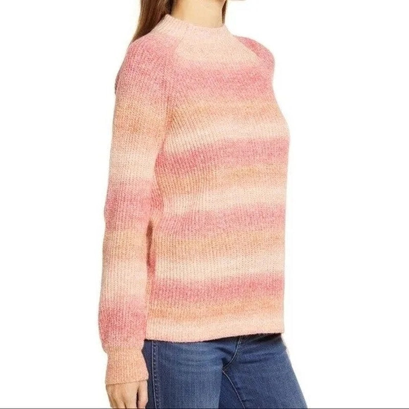 Caslon Striped Knit Pullover Sweater Size Large in Pink Space Dye NWT