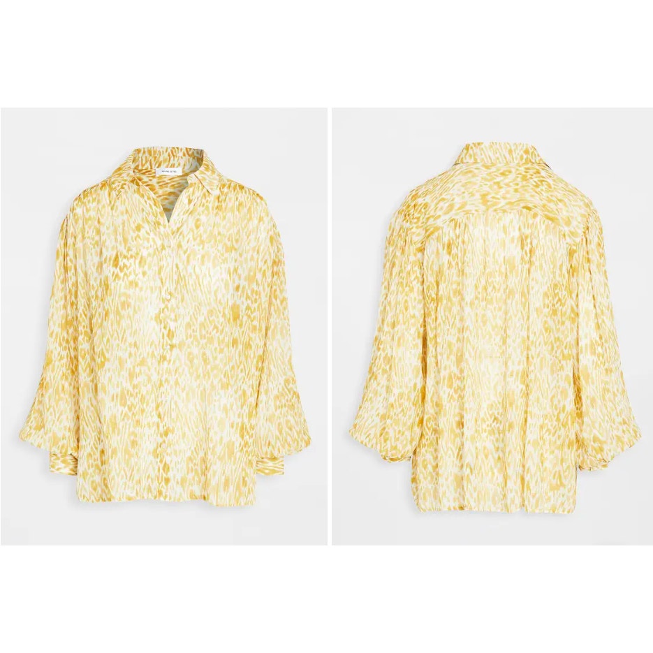 ANNIE BING Caleb Silk Shirt large long sleeve mixed marigold Leopard blouse top