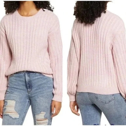 BlankNYC Women's Cable Knit Pullover Sweater Medium Lilac Mist Heather NWT Crew