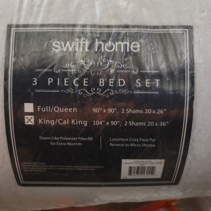 swift home  3-Piece Grey Faux Fur Reverse  Sherpa King/Cal Comforter Set
