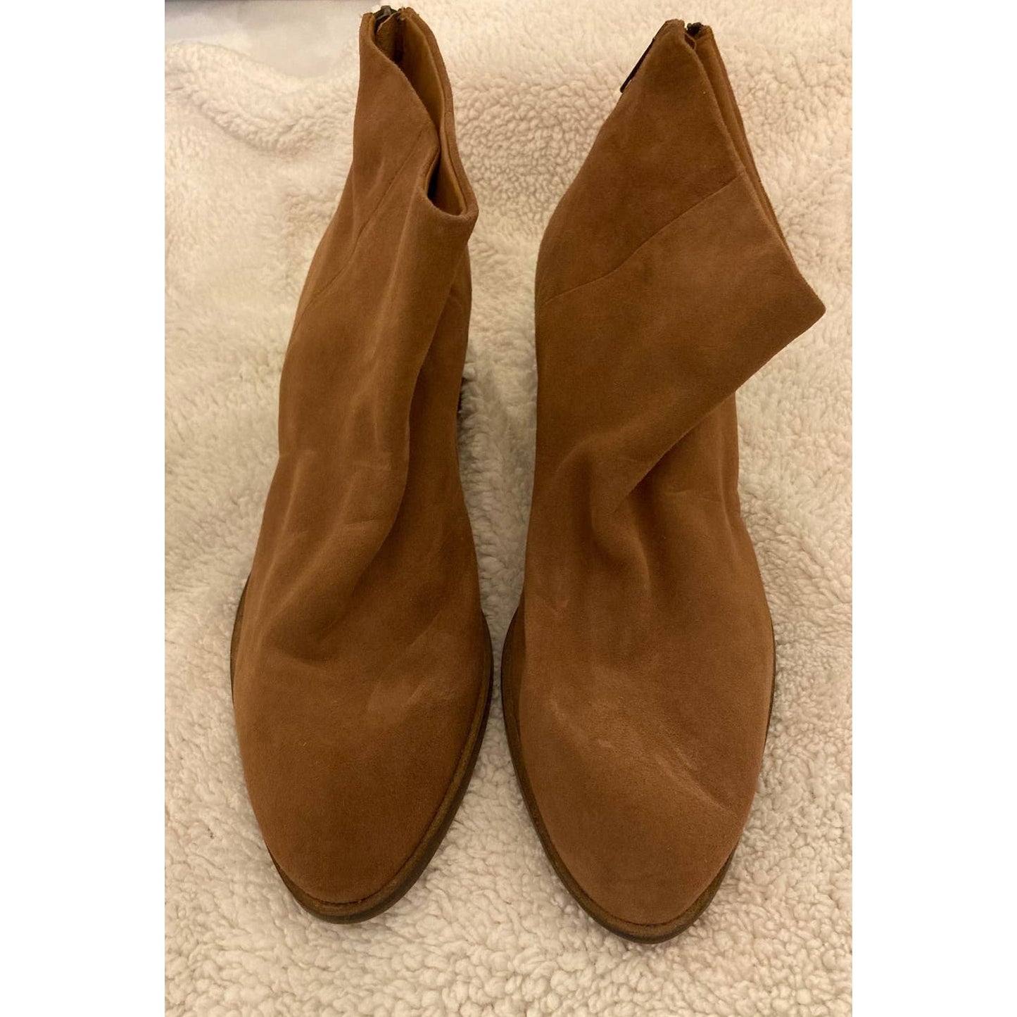Seychelles Floodplain Suede Chunky Heel Back Zip Ankle Boots Sz 10M Cognac NWT