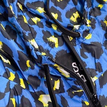 Say What? Blue Animal Print Large NEW Hooded Lightweight Zipper Jacket Raingear